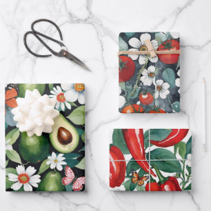 Taco Pack Salsa Mix Avocados Tomatoes Peppers Wrapping Paper Sheet