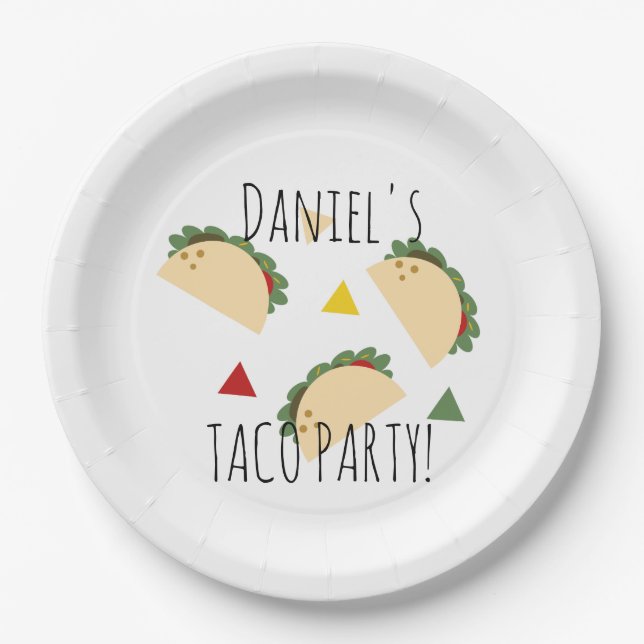 Taco Party Birthday Confetti Fiesta Geometric Paper Plate (Front)