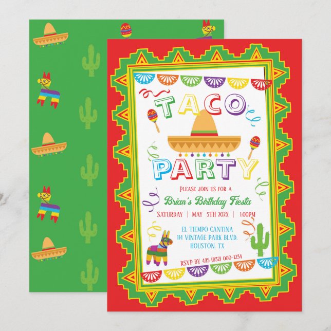 TACO PARTY Fiesta Invitation (Front/Back)