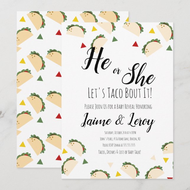 Taco Party Gender Reveal He or She FIESTA Invitation (Front/Back)