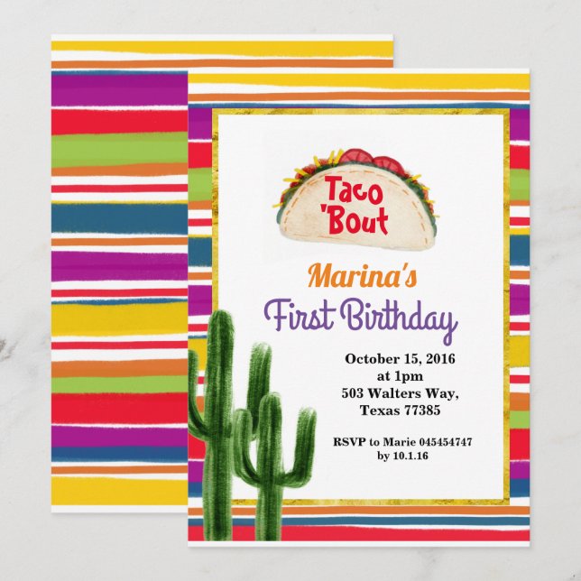Taco party Mexican 1st Birthday Mexican Invitation (Front/Back)