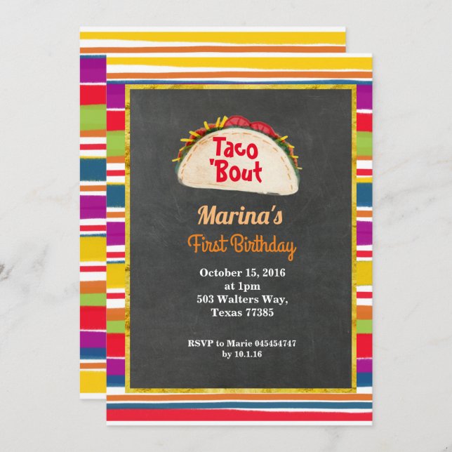 Taco party Mexican 1st Birthday Party Chalkboard Invitation (Front/Back)