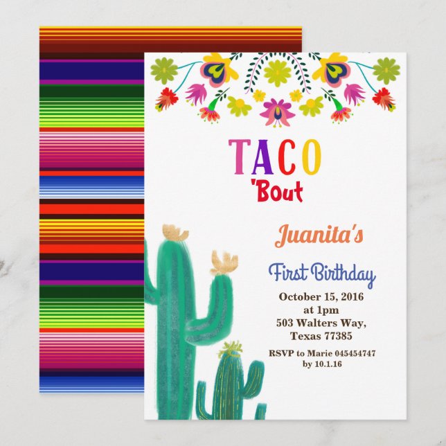 Taco party Mexican 1st Birthday Party Invitation (Front/Back)