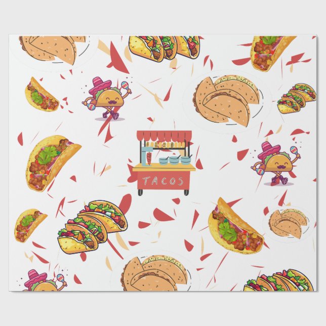 Taco Pattern with Dried Chilli Background Wrapping Paper (Flat)