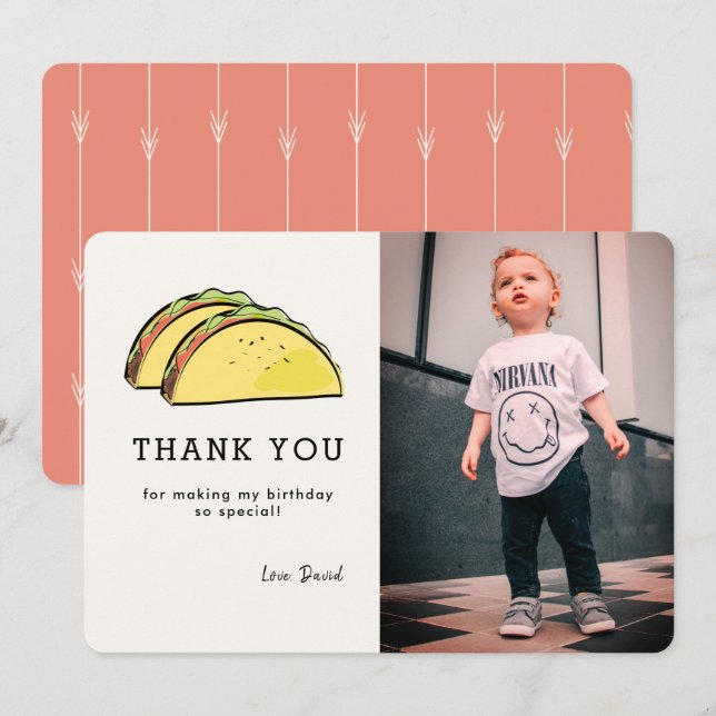 Taco Photo Birthday Terracotta Red Thank You Card (Front/Back)
