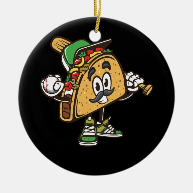 Taco Playing Baseball Softball Tacos Mexican Festi Ceramic Tree Decoration (Front)