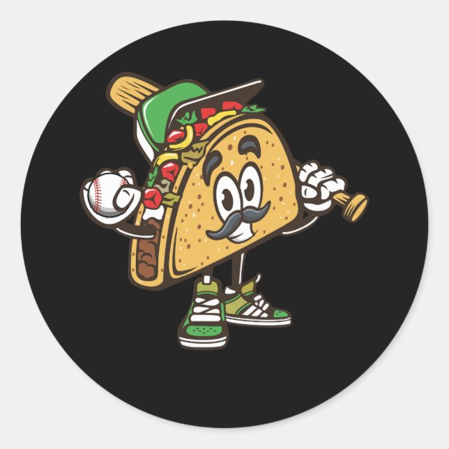 Taco Playing Baseball Softball Tacos Mexican Festi Classic Round Sticker (Front)