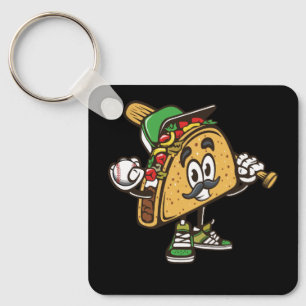 Taco Playing Baseball Softball Tacos Mexican Festi Key Ring