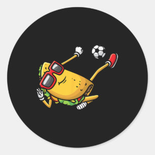 Taco Playing Soccer Mexican Cinco De Mayo Kids Men Classic Round Sticker