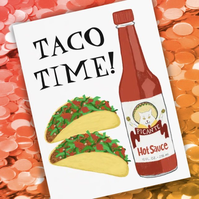 TACO TIME Spicy Hot Sauce Cat Maracas Postcard (Creator Uploaded)