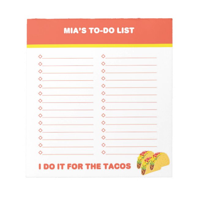 Taco To Do List, Custom Notepad, Personalised Notepad (Front)
