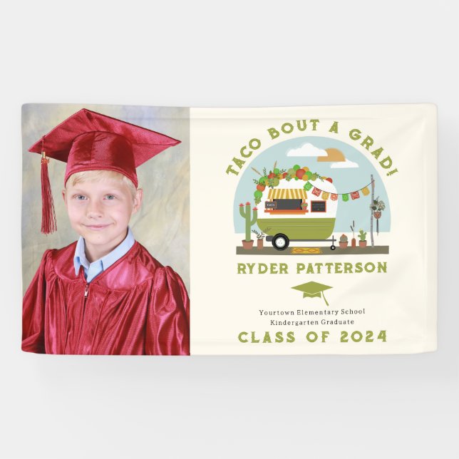 Taco Truck Green Photo Kids Graduation Banner (Horizontal)