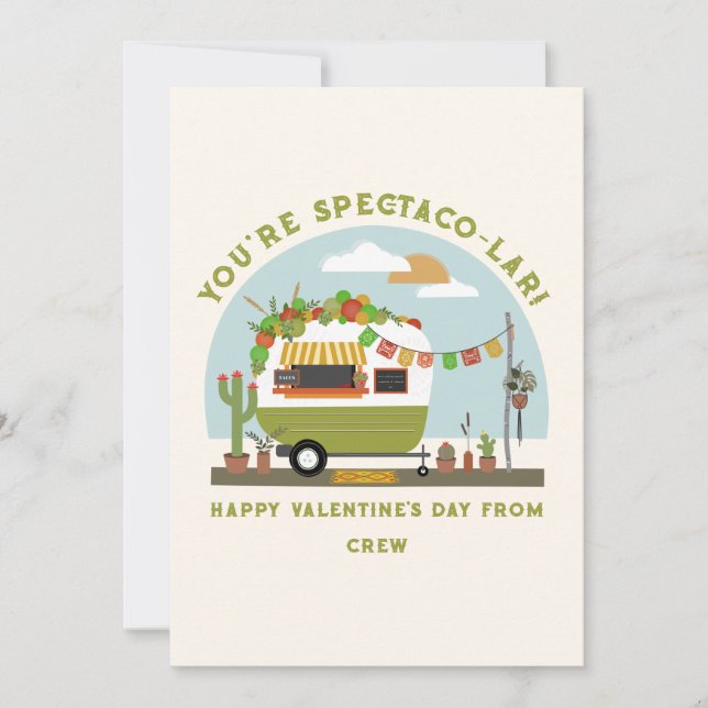 Taco Truck Pun Green Camper School Valentine  Card (Front)