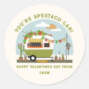 Taco Truck Pun Green Camper School Valentine  Classic Round Sticker