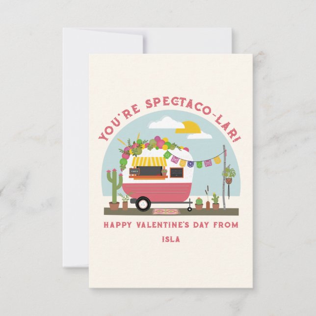 Taco Truck Pun Pink Camper School Valentine Photo Card (Front)