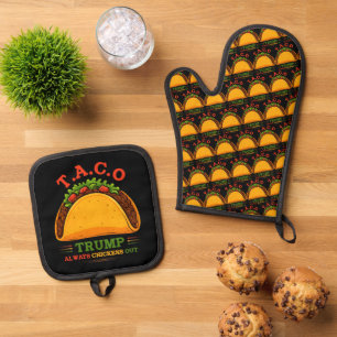 Taco Trump Always Chickens Out Funny Oven Mitt & Pot Holder Set