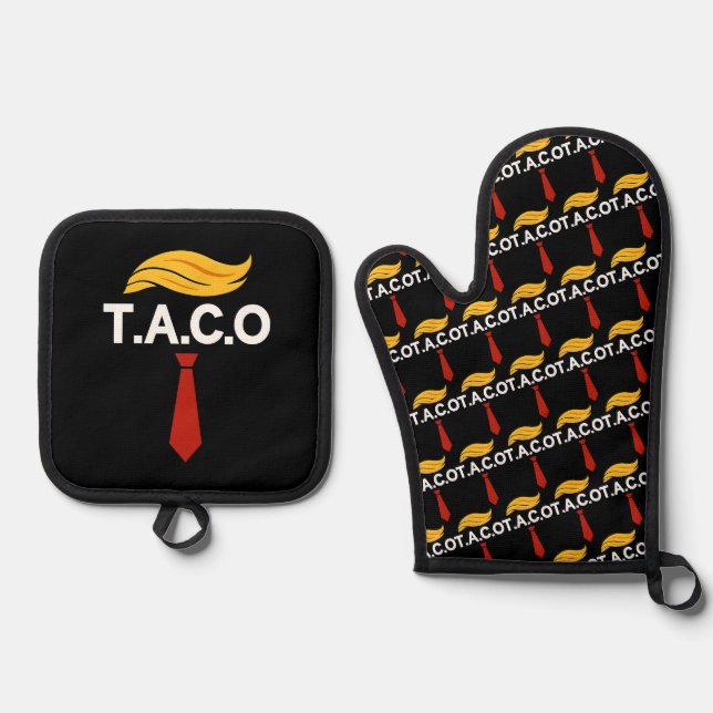 Taco Trump Always Chickens Out Oven Mitt & Pot Holder Set (Front)