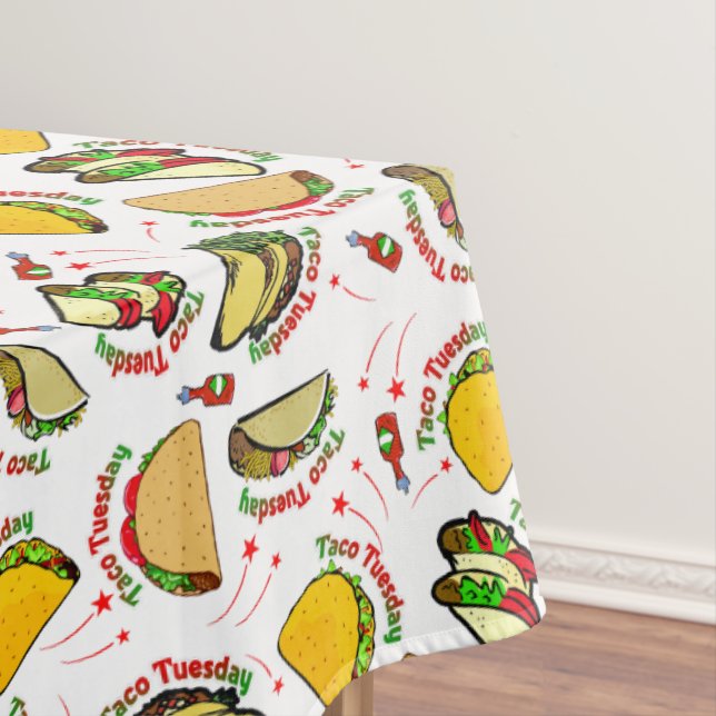 Taco Tuesday Hard and Soft Tacos and Hot Sauce Tablecloth (In Situ)