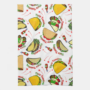 Taco Tuesday Hard and Soft Tacos and Hot Sauce Tea Towel