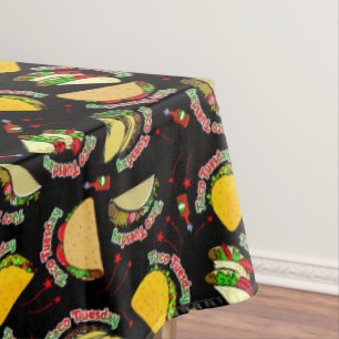 Taco Tuesday Hard and Soft Tacos Hot Sauce Black Tablecloth