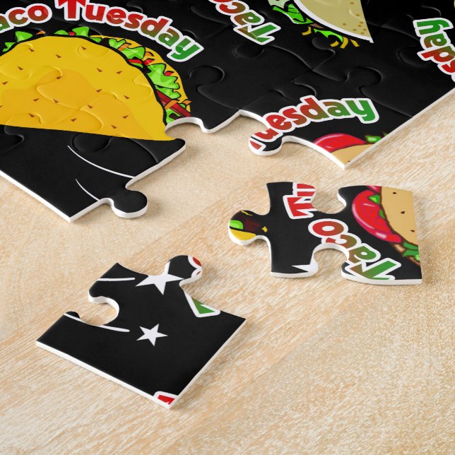 Taco Tuesday Soft and Hard Tacos and Hot Sauce Jigsaw Puzzle (Side)
