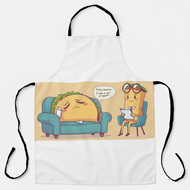 Taco Tuesday Therapy - Funny Cartoon Food Art Apron (Front)