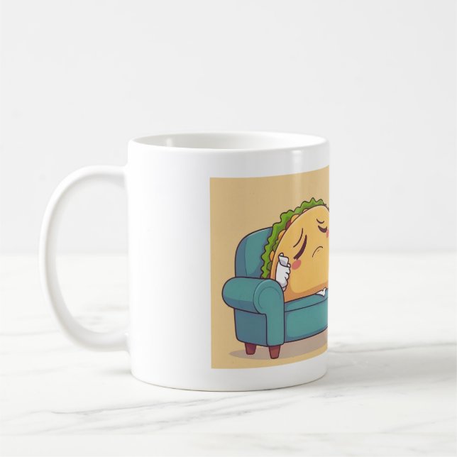 Taco Tuesday Therapy - Funny Cartoon Food Art Coffee Mug (Left)