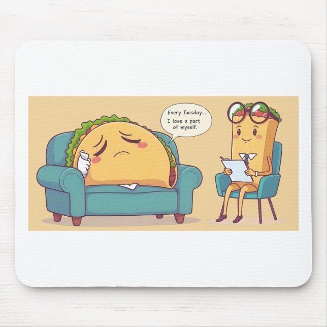 Taco Tuesday Therapy - Funny Cartoon Food Art Mouse Mat (Front)