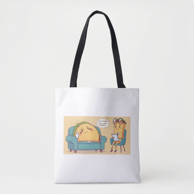 Taco Tuesday Therapy - Funny Cartoon Food Art Tote Bag (Front)