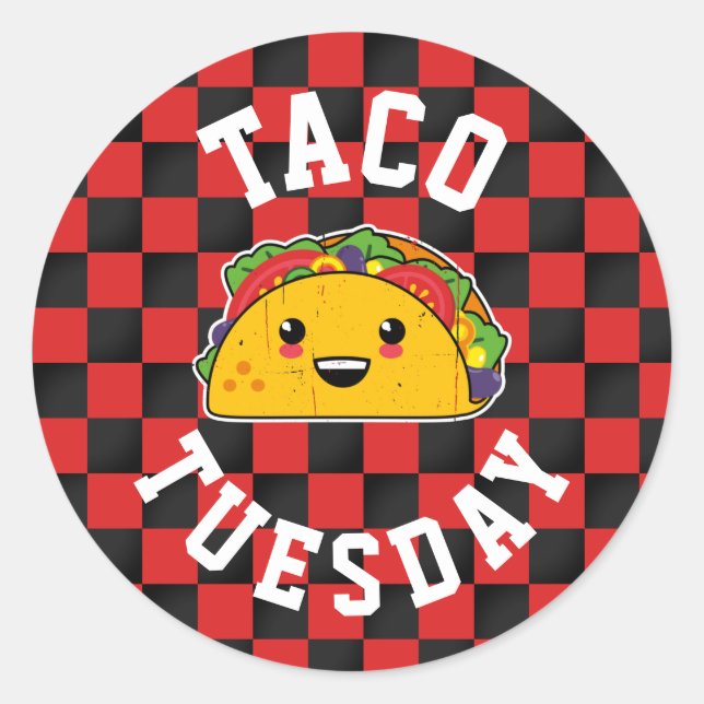 Taco Tuesday! Yummy Kawaii Taco Mock Athletic Classic Round Sticker (Front)