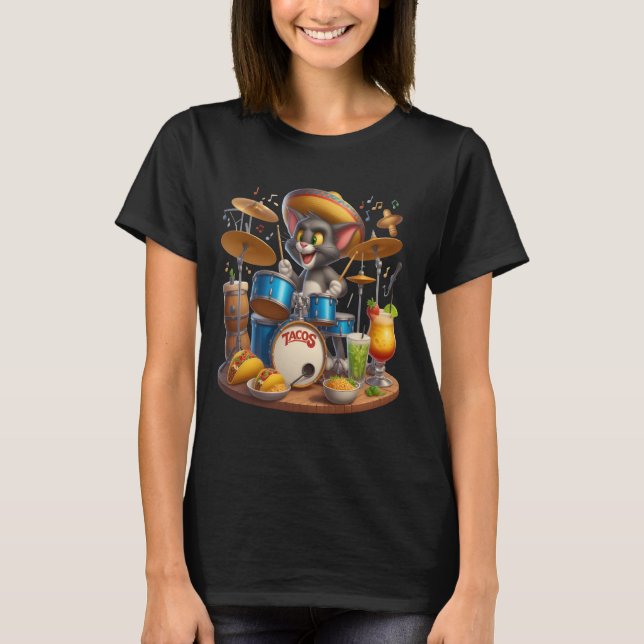 Taco Tunes: Cat Drummer T-Shirt (Front)