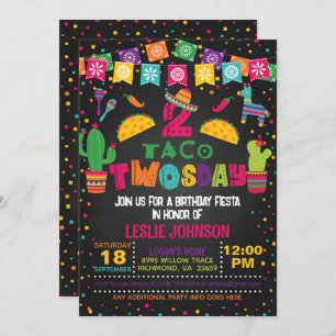 Taco TWOsday 2nd Birthday Invitation - Blk