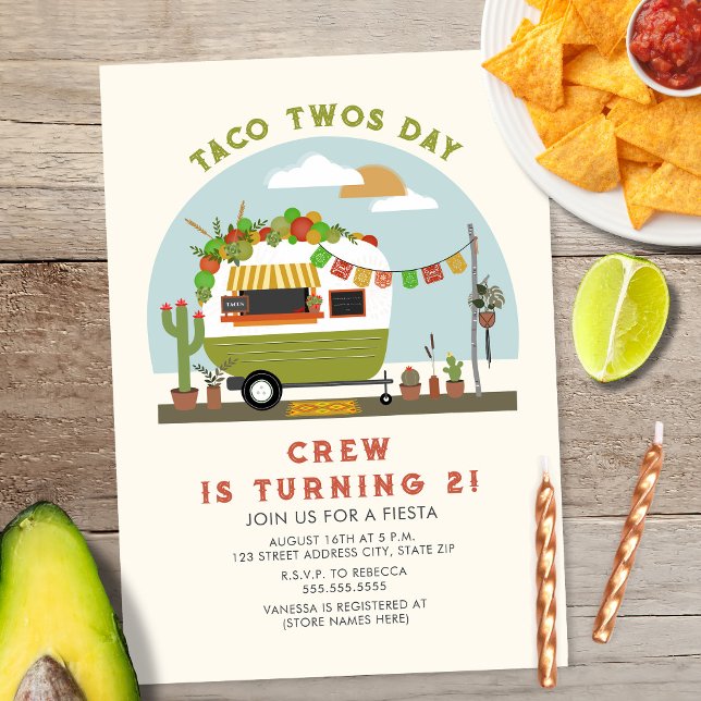 Taco Twosday 2nd Birthday Invitation Green Camper (Creator Uploaded)
