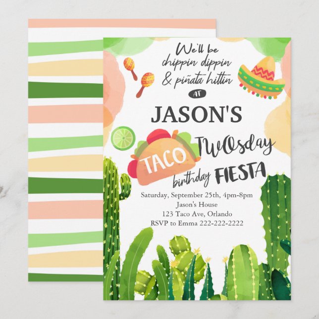 Taco Twosday Birthday Fiesta Invitation (Front/Back)