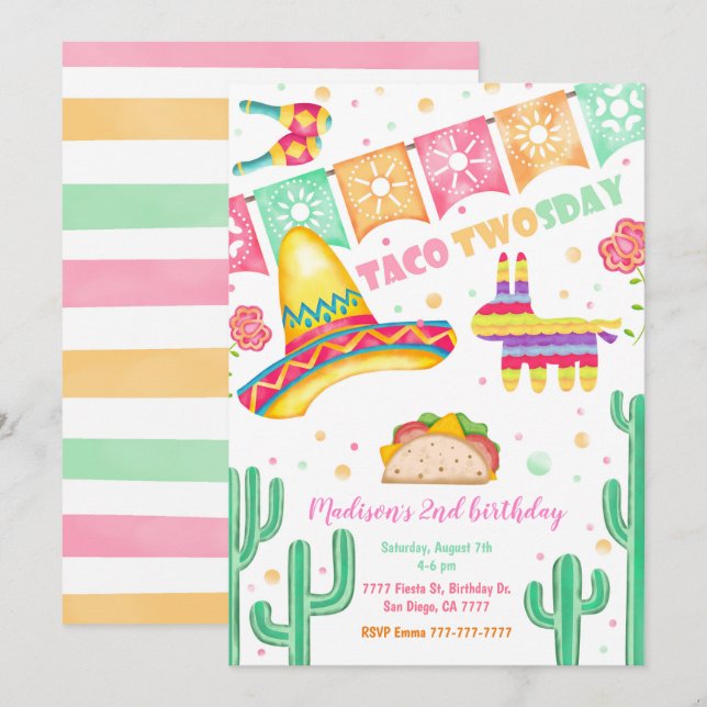 Taco TWOsday Birthday Invitation (Front/Back)
