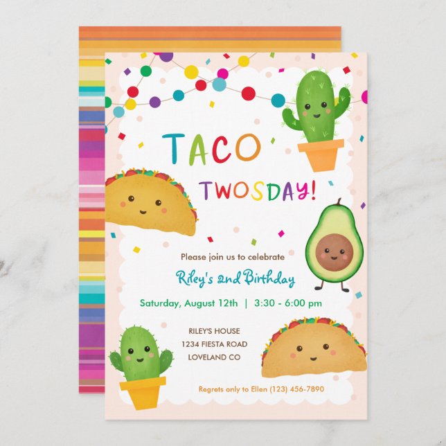 Taco Twosday Birthday Party fiesta theme birthday Invitation (Front/Back)