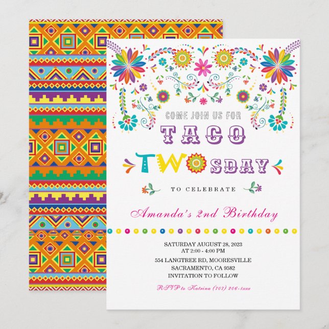  Taco Twosday Fiesta Birthday Invitation (Front/Back)