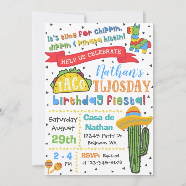 Taco TWOsday Invitation | 2nd Birthday Fiesta (Front)