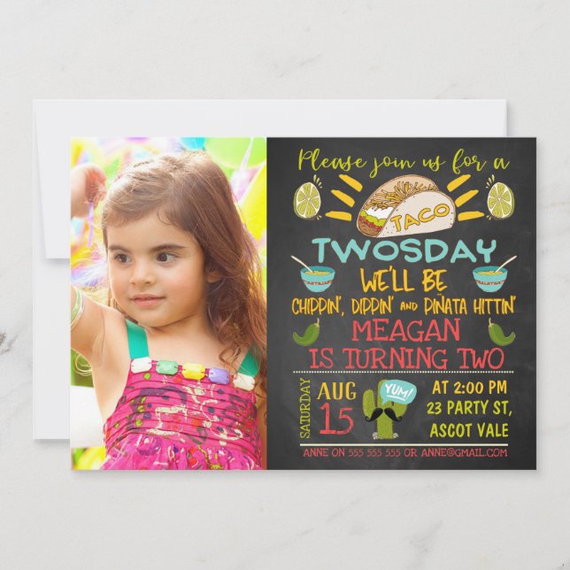Taco Twosday Photo Birthday Invitations (Front)
