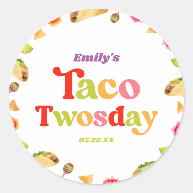 Taco Twosday Taco Tuesday 2nd Birthday Party Classic Round Sticker (Front)