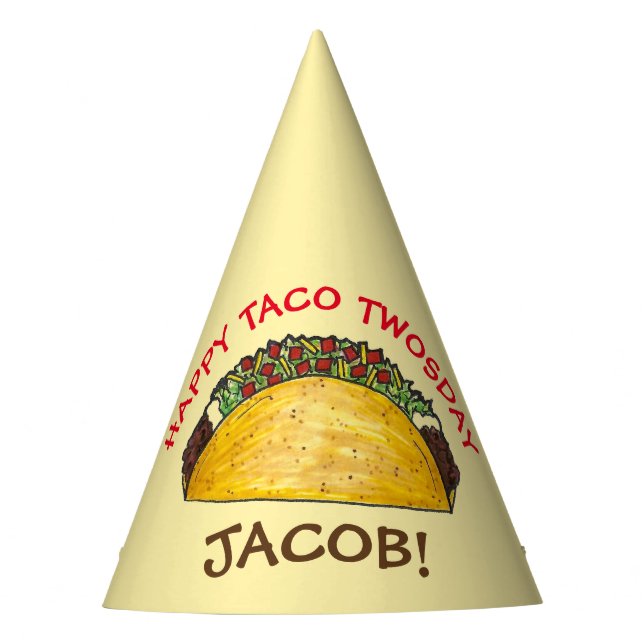 Taco TWOSday Tuesday 2nd Birthday Party Fiesta Party Hat (Front)