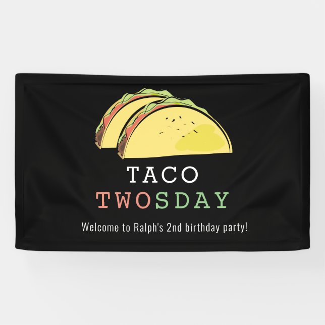 Taco Twosday Tuesday Black 2nd Birthday Welcome Banner (Horizontal)