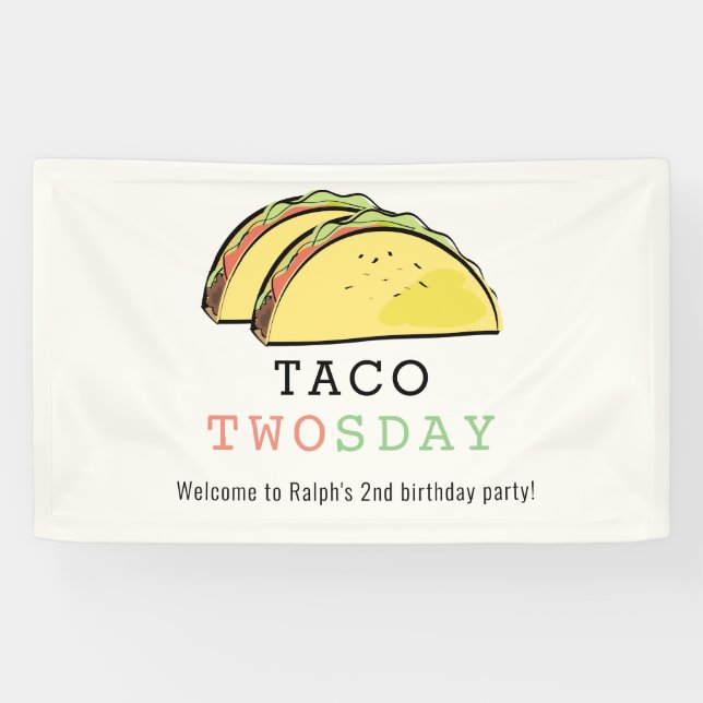 Taco Twosday Tuesday Cream 2nd Birthday Welcome Banner (Horizontal)