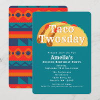 Taco Twosday Tuesday Kids 2nd Birthday Invitation