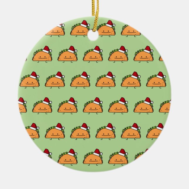 Taco wearing Santa Hat Christmas shell meat salsa Ceramic Tree Decoration (Front)