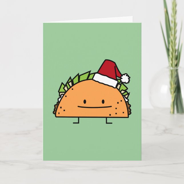 Taco wearing Santa Hat Christmas shell meat salsa Holiday Card (Front)