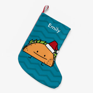 Taco wearing Santa Hat Christmas shell meat salsa Small Christmas Stocking