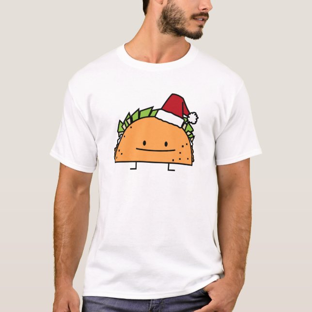 Taco wearing Santa Hat Christmas shell meat salsa T-Shirt (Front)