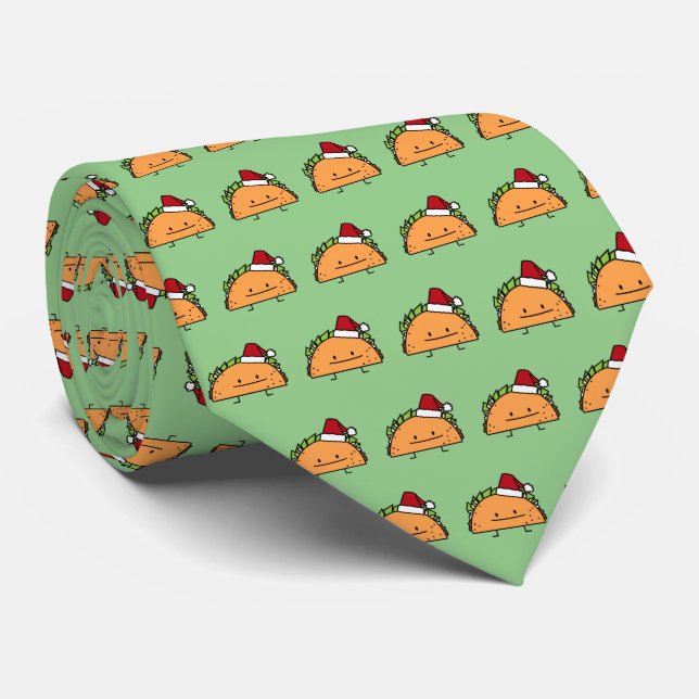 Taco wearing Santa Hat Christmas shell meat salsa Tie (Rolled)