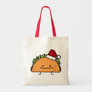 Taco wearing Santa Hat Christmas shell meat salsa Tote Bag